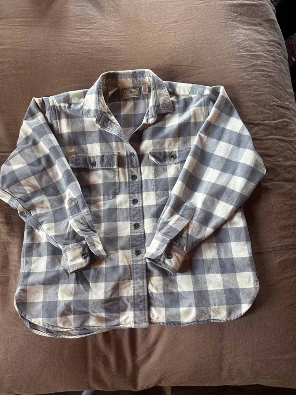 Vintage L.L. Bean Periwinkle-Gray and White Plaid Chamois Shirt